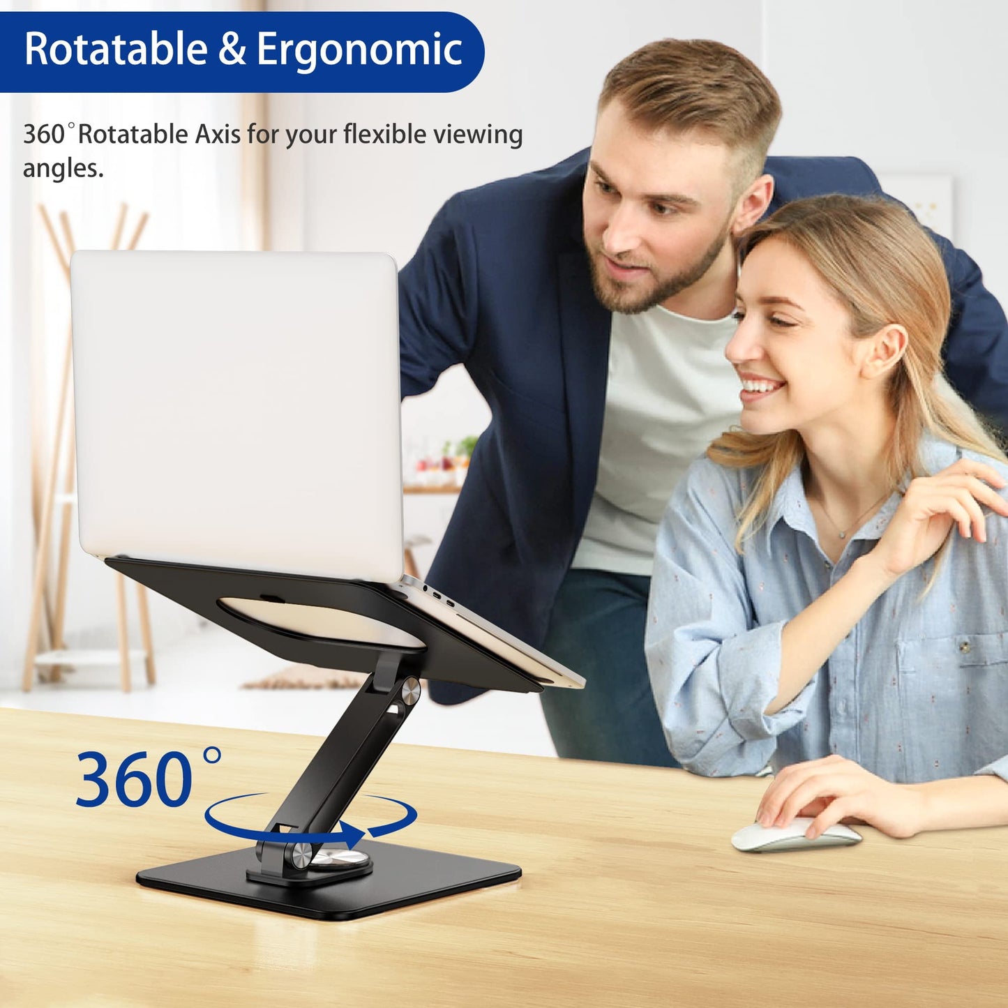 BESIGN LSX7 Laptop Stand with 360 Rotating Base, Ergonomic Adjustable Notebook Riser Holder Compatible with Air, Pro, Dell, HP, Lenovo More 10-15.6" Laptops (Black)