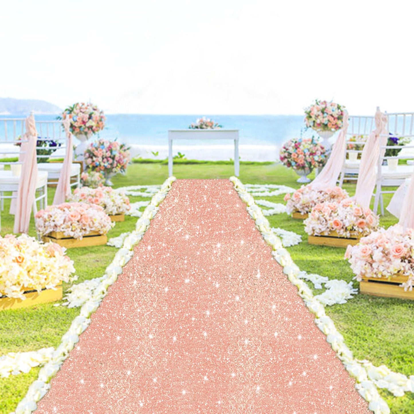 PATYDEST Rose Gold Carpet Runner Sequin Aisle Runner for Wedding Ceremony 4FTx15FT Glitter Wedding Runner Aisle Outdoor Aisle Runners for Bithday Banquet Parties Prom Decorations