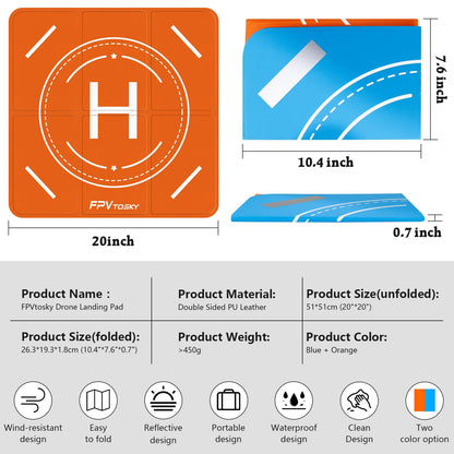 FPVtosky Weighted Drone Landing Pad, Universal 20"(51cm) Fast-fold Double Sided Waterproof Landig Pad Weighted for DJI Mini 3 Pro/Mini 2 /Mini 3/ Mavic 3 / Air 3/Avata/FPV/Phantom Drones etc