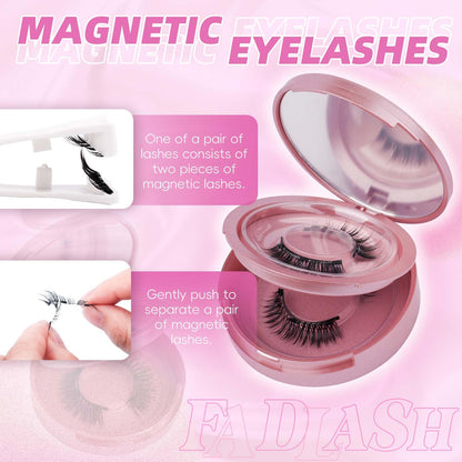 FADLASH Magnetic Eyelashes Natural Look 2 Pairs Fluffy False Eyelashes Reusable Magnetic Lashes Kit with Applicator No Glue Needed Easy to Wear and Remove (806+B7)