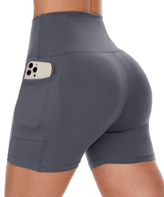 CAMPSNAIL Biker Shorts Women with Pockets - 3"/5"/8" High Waisted Workout Spandex Tummy Control Gym Running Yoga Shorts Dark Grey