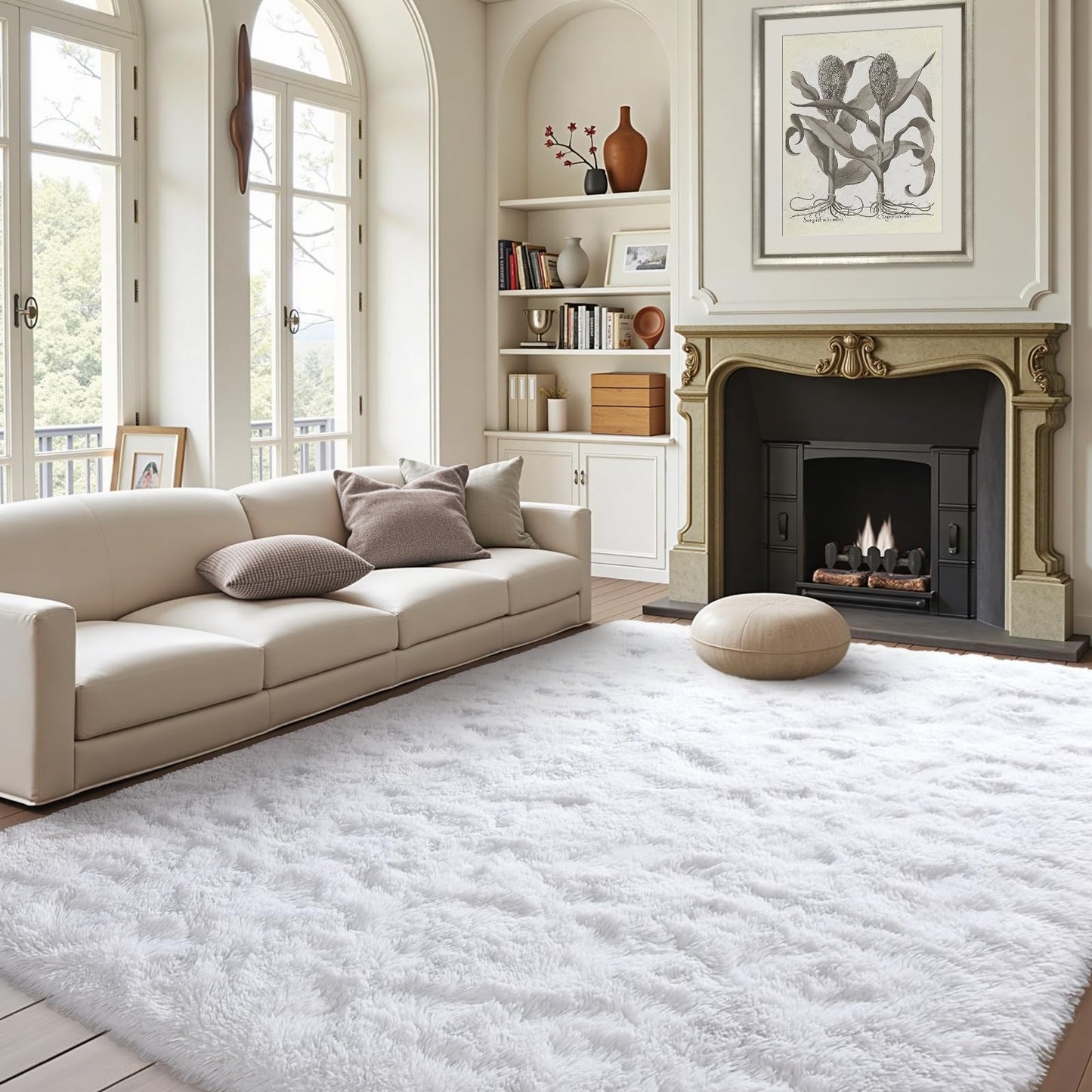 FinRèc White Rugs for Bedroom Living Room, 4x6 Feet Fluffy Shaggy Area Rug, Non-Slip Soft Shag Rug for Nursery Kids Room Dorm Room Home Decor, Indoor Plush Floor Carpet