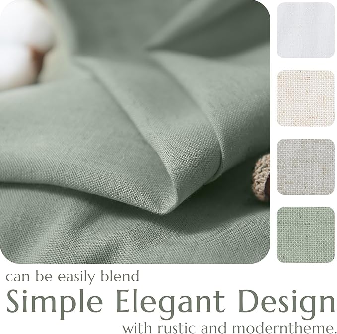 jinchan Linen Textured Tier Curtains 36 Inch for Kitchen Windows Farmhouse Cafe Curtains Small Drapes Rustic Light Filtering Half Window for Living Room Laundry Rod Pocket 2 Panels Green