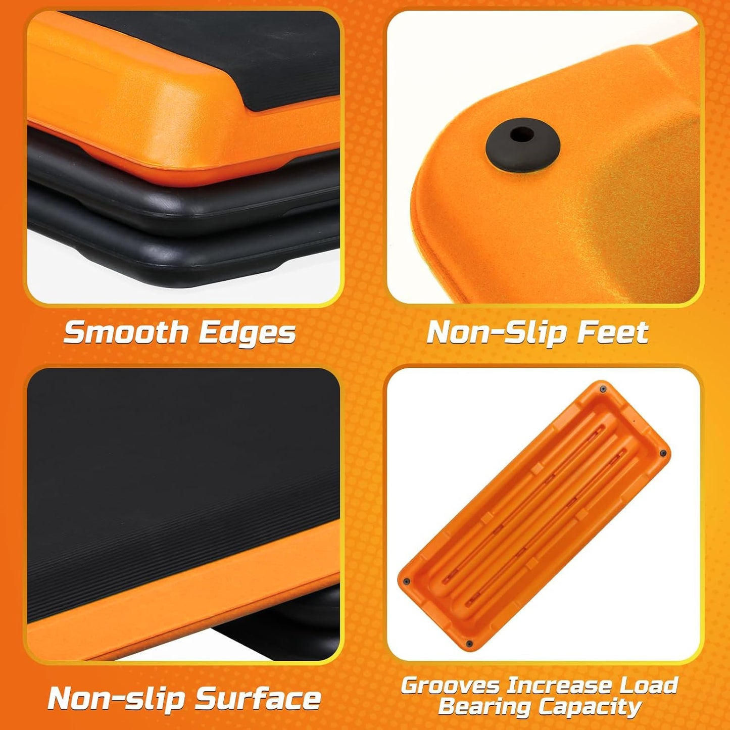 ZENY 43'' Exercise Aerobic Step Platform Adjustable Workout Step with 4 Stackable Risers, Aerobic Steppers for Exercise at Home Gym Cardio Strength & Training (Orange)