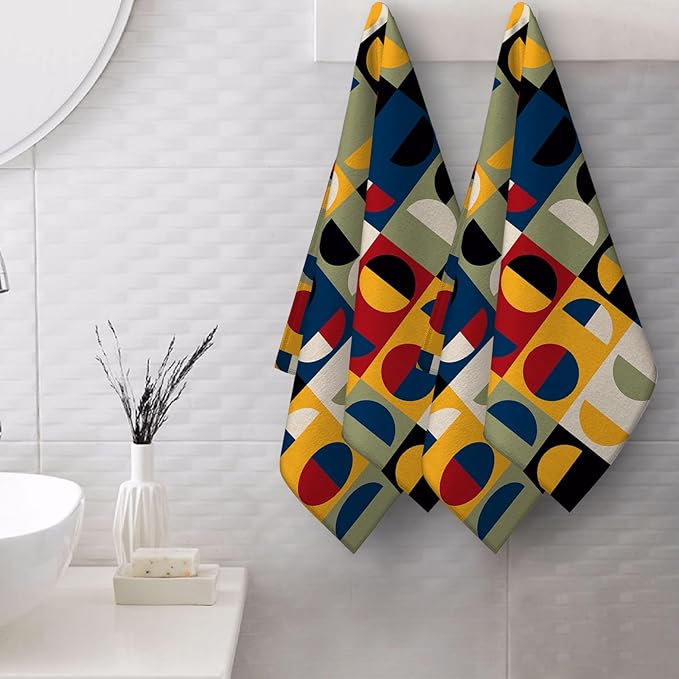 Mid Century Modern Retro Hand Towels for Bathroom Set of 2 Soft Absorbent Vintage Decorative Bath Towels for Bathroom Home Farmhouse Kitchen Spa Gym Yoga 14"x28"