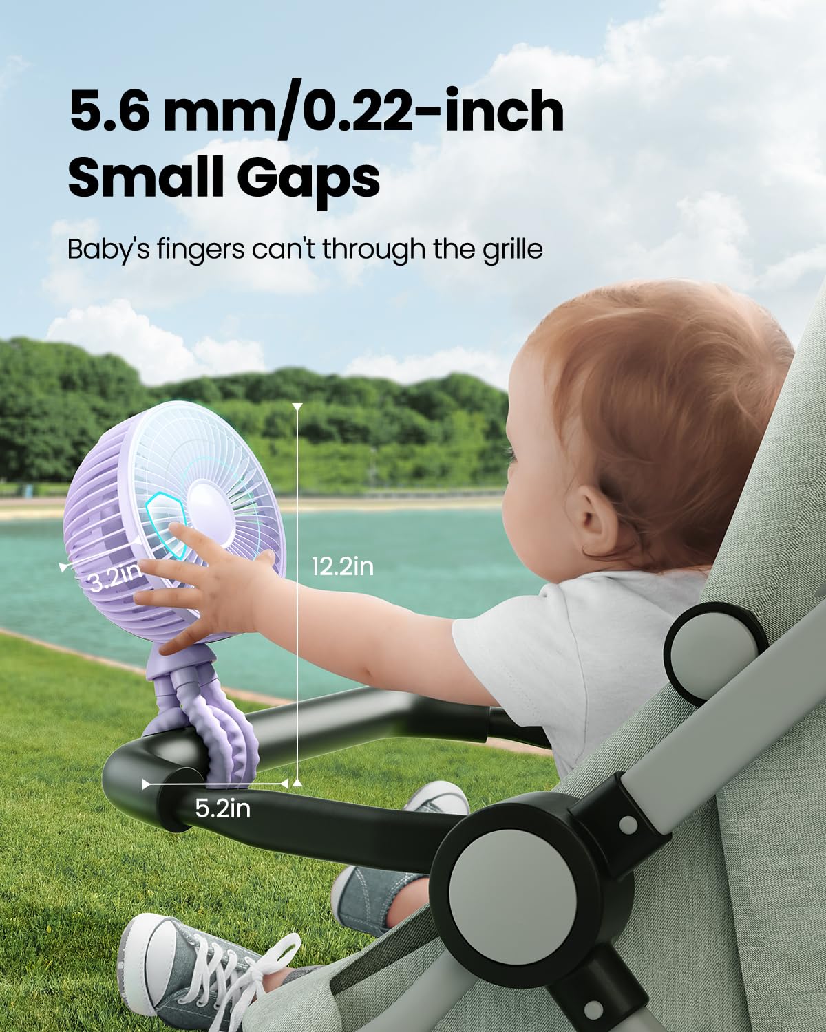 Gaiatop Oscillating Baby Stroller Fan, LED Night Light 4 Speeds Rechargeable 360° Rotate Clip On, Battery Operated Small Portable Cooling Fans for Car Seat Crib Treadmill Travel (Purple)