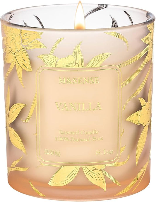 M&SENSE Vanilla Scented Candles, Vegan Soy Candles, Creamy Naturally Scented, 8.1oz 42-Hour Slow Burning Time, Toxic Free Winter Relaxing Sleep Thanksgiving Christmas Fancy Gift for Home Decor