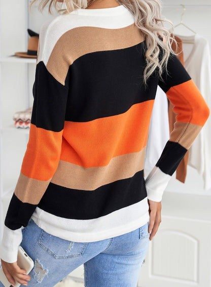 Dokotoo Halloween Womens Sweaters Striped Classic Casual Fall Sweaters 2025 Clothes Winter Long Sleeve Shirts Fashion Trendy Cute Tops Outfits Soft Comfy Loose Women's Orange