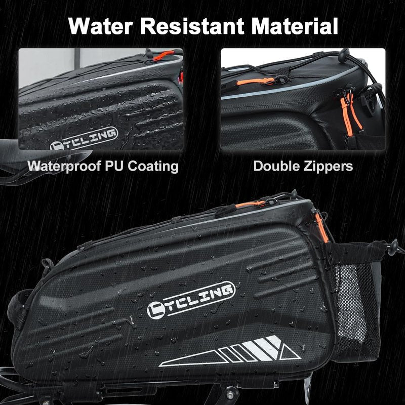 Bike Bags for Bicycle Rear Rack, Waterproof Hard Shell Bike Rack Bag, 8L Reflective Ebike Trunk Pannier with Shoulder Strap, Bike Saddle Bag, Seat Bag for Commuter Travel Outdoor Cycling Accessories