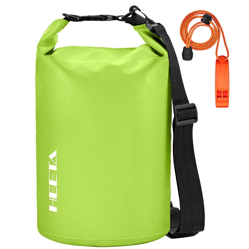 HEETA Waterproof Dry Bag for Women Men, Roll Top Lightweight Dry Storage Bag Backpack with Emergency Whistle for Travel, Kayaking, Boating, Camping, Beach, Cruise Ship Essentials (Lemon Green, 10L)