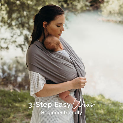 Boba Baby Wrap Carrier – Original Baby Sling Carrier for Newborns (7–35 lbs), Soft, Secure, Hands-Free & Ergonomic, Ideal for Comfortable Bonding, New Parents (Grey)