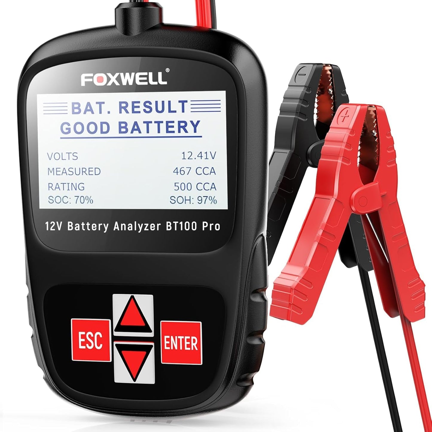 FOXWELL BT100 PRO 12V Car Battery Tester, 100-1100CCA Battery Load Tester, Automotive Digital Analyzer for Cars Trucks Motorcycles SUVs and Marine