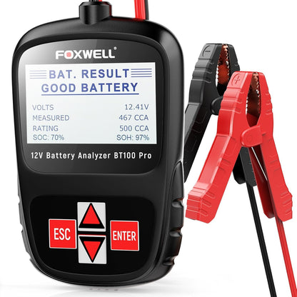 FOXWELL BT100 PRO 12V Car Battery Tester, 100-1100CCA Battery Load Tester, Automotive Digital Analyzer for Cars Trucks Motorcycles SUVs and Marine