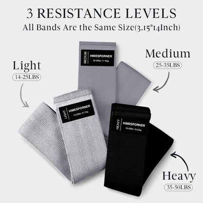 Wide Fabric Resistance Bands for Working Out, 3 Level Non-Slip Exercise Booty Bands for Women & Men Leg and Glutes with Hair Ties and Tape Measure - for Home Gym Workout, Yoga, Pilates