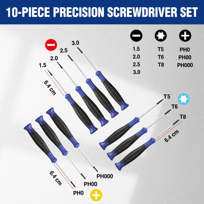WORKPRO Precision Screwdriver Set 10-Piece, Cr-V Steel Small Screwdrivers Set, with Phillips, Slotted and Torx Tip, Organized in Zip Case, Ideal for Watch, Laptop
