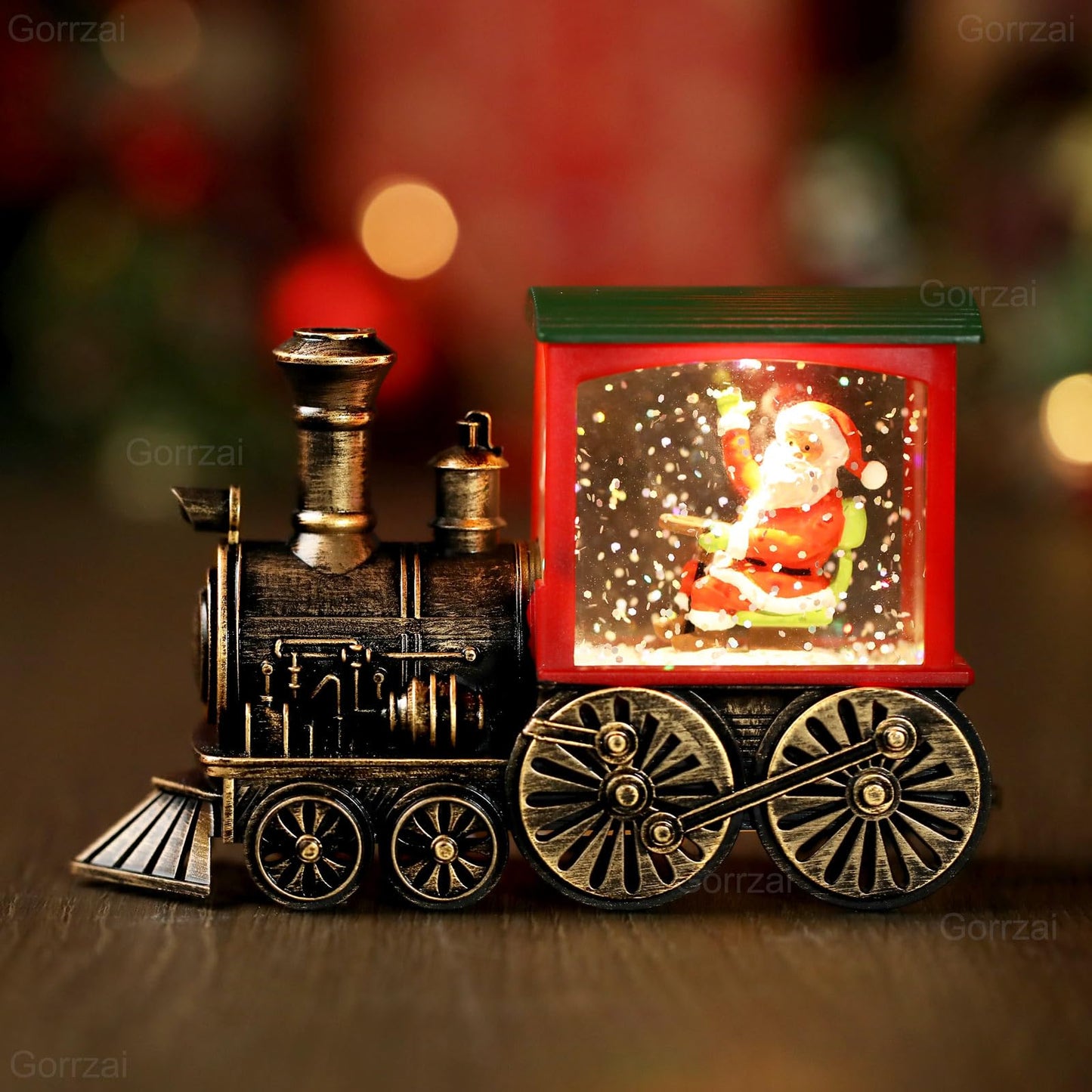 Gorrzai Train Snow Globe Christmas Snow Globe Lantern with Auto 6H Timer and Manual Glitter, Lighted Christmas Decorations Indoor with Santa Claus Reindeer Tree for Home Tabletop, Battery Operated