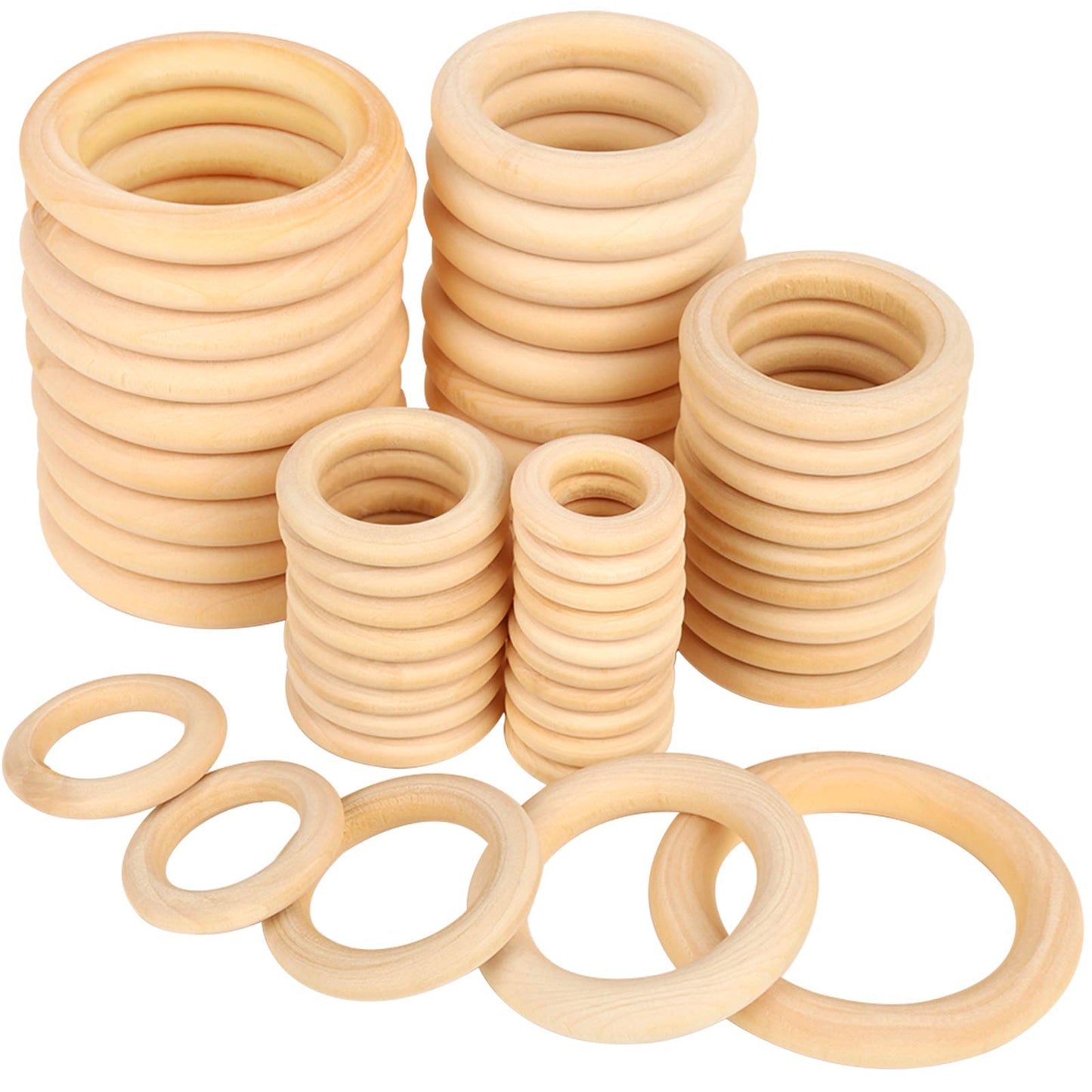 HNYYZL 50 Pcs Unfinished Solid Wooden Rings for Craft, Ring Pendant and Connectors Jewelry Making, 5 Size
