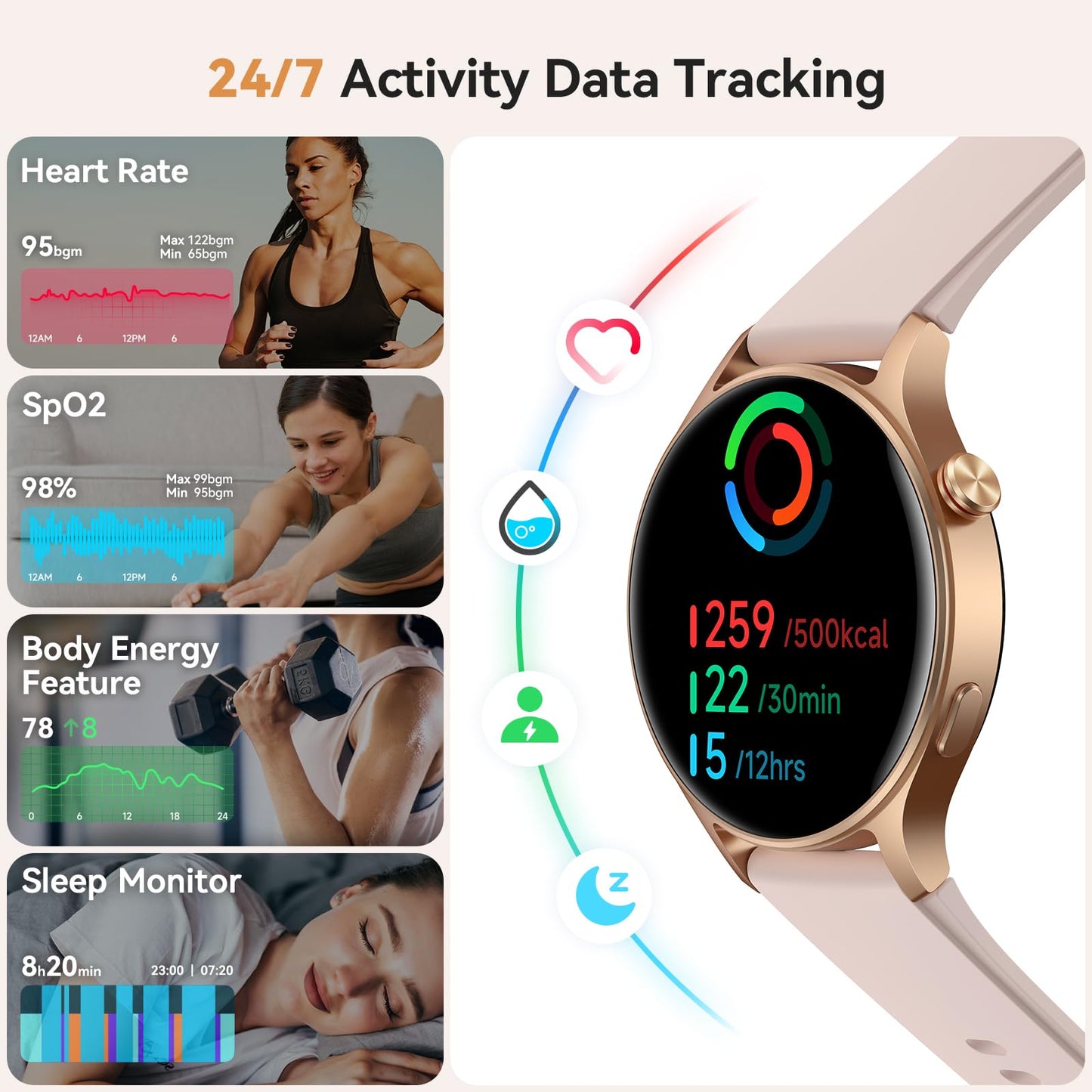 aeac Smart Watch for Women, 1.32'' AMOLED Ultra-Clear Screen Activity Trackers with Heart Rate/Sleep/SpO2 Monitor, Smartwatch for iPhone/Samsung/Android, 110+ Sport Modes Waterproof Fitness Watch
