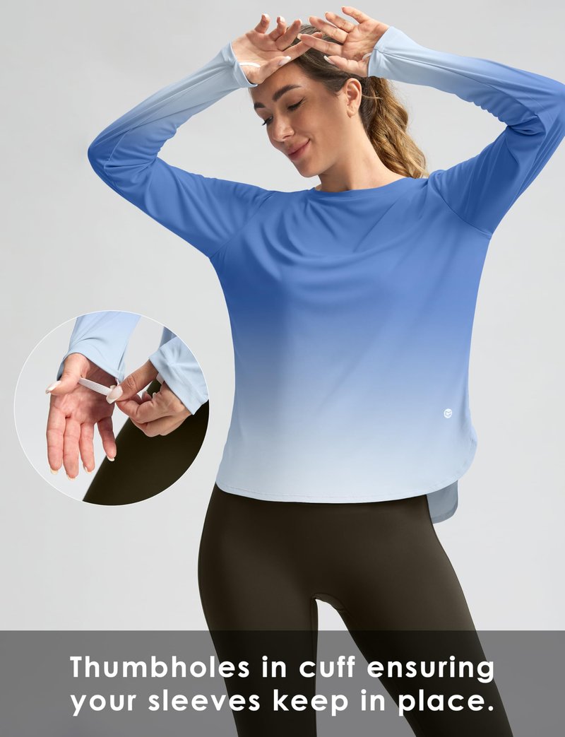 Women's Sun Shirts UPF 50+ Long Sleeve UV Protection Shirt Lightweight Quick Dry Workout Hiking Tops for Women(Blue/White Gradient,XS)