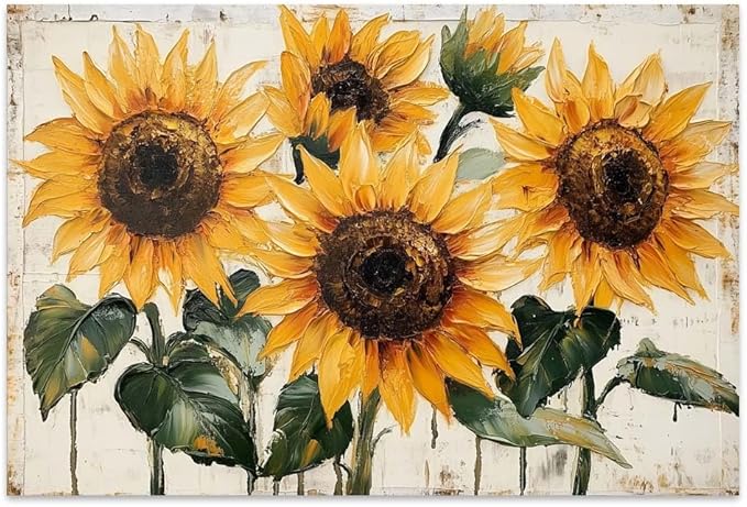 Yesad Sunflower Décor Vintage Flower Pictures Canvas Wall Art, Farmhouse Wall Art Rustic Wall Décor for Living Room Bedroom Kitchen Floral Print Poster (Unframed,24”x16”,Sunflower1)