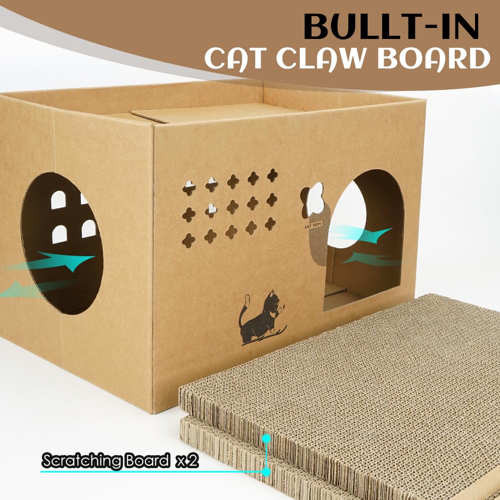 Cat Cardboard House with 2 PCS Scratching Pads，Large Cat Scratcher Bed Cat Scratchers Lounge for Indoor Cats with Corrugated Board Detachable Cat Scratcher Box for Cats.(Cactus) 1