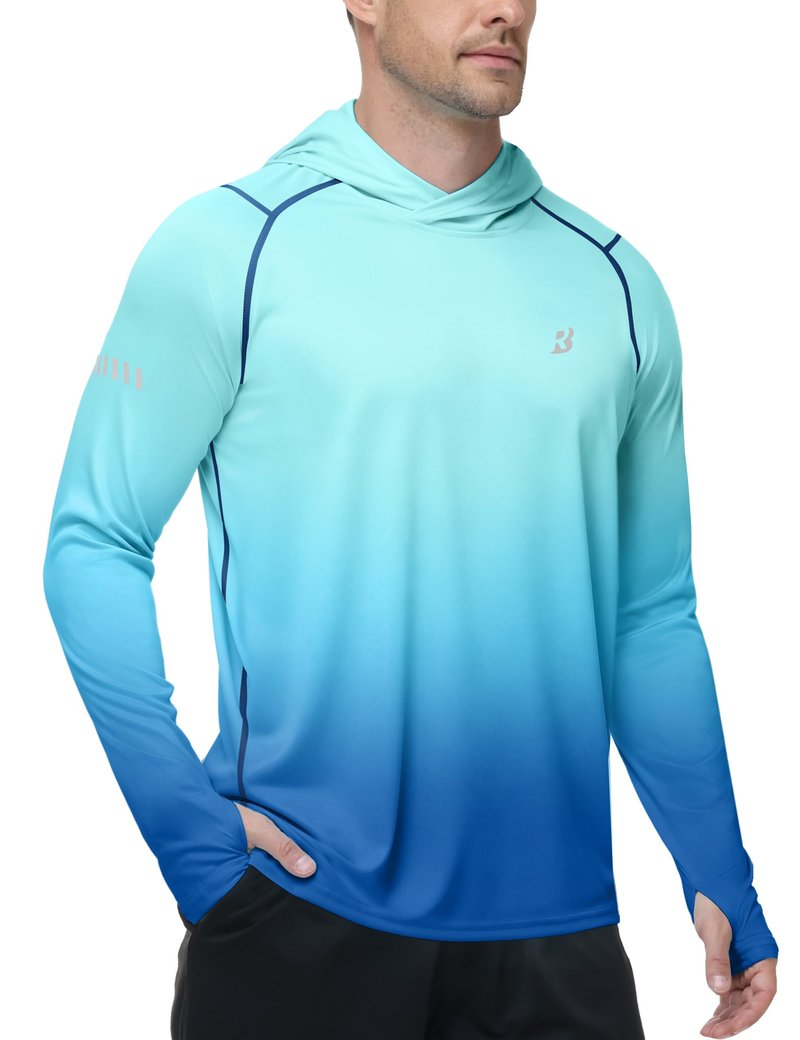 Roadbox Mens UPF 50+ Sun Protection Hoodie, UV Long Sleeve Fishing Shirts, Lightweight Swim Rash Guard for Outdoor Hiking