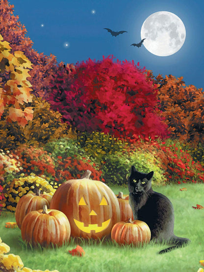 Bits and Pieces – 300 Piece Jigsaw Puzzle for Adults – Midnight - Halloween Black Cat Pumpkin Jack - O - Lantern Full Moon Jigsaw Puzzle by Artist Alan Giana, Completed Puzzle Size: 18" x 24"