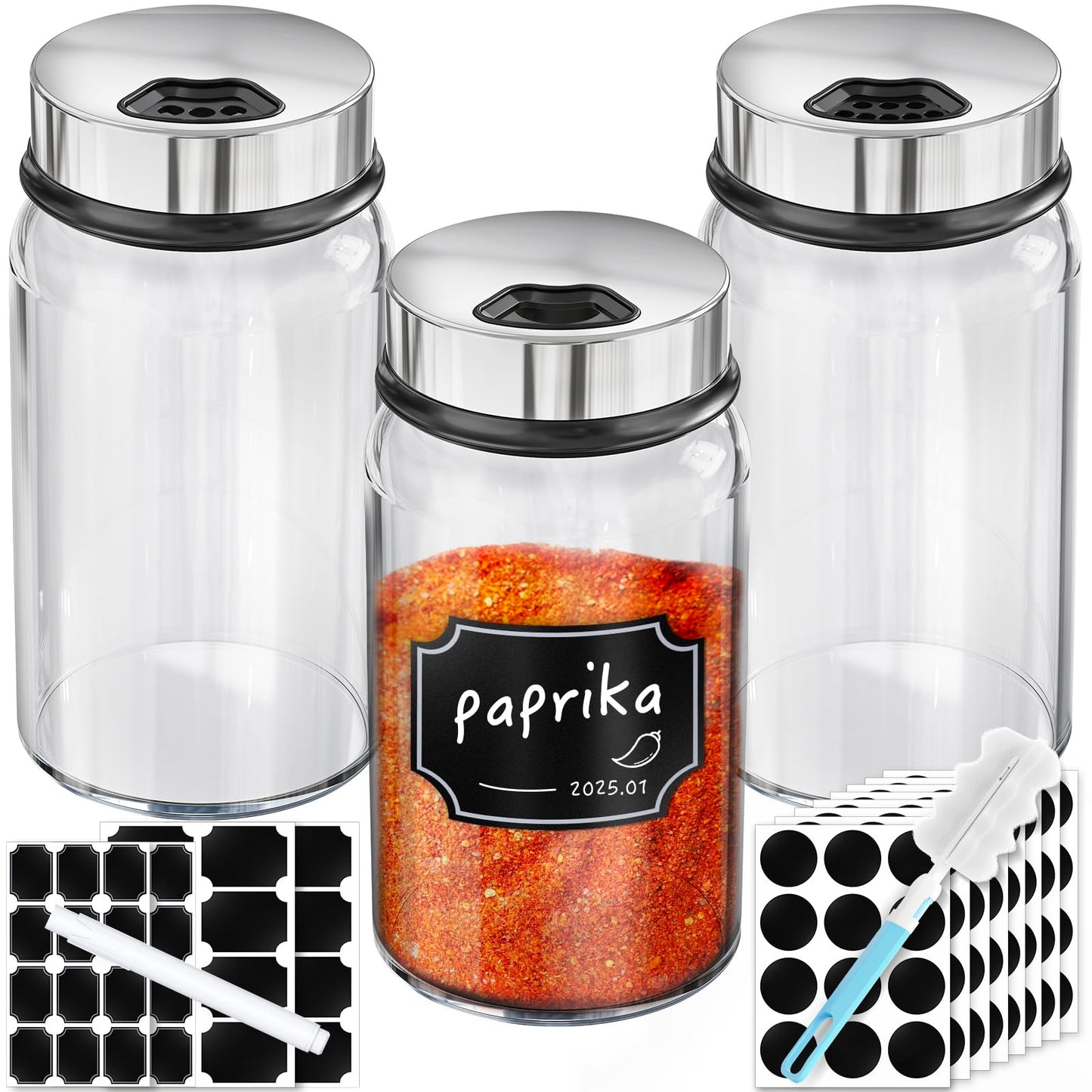 Segarty Spice Jars, 6 Pack 3 oz Spice Bottles with Shaker Lids, Glass Empty Storage Containers with Adjustable Stainless Steel Flow Top for Your Regularly Used Spices