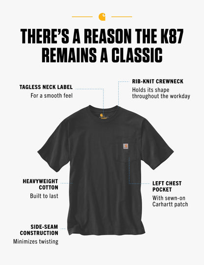 Carhartt Mens Loose Fit Heavyweight Short-Sleeve Pocket T-Shirt Work Utility t Shirts, Black, X-Large US