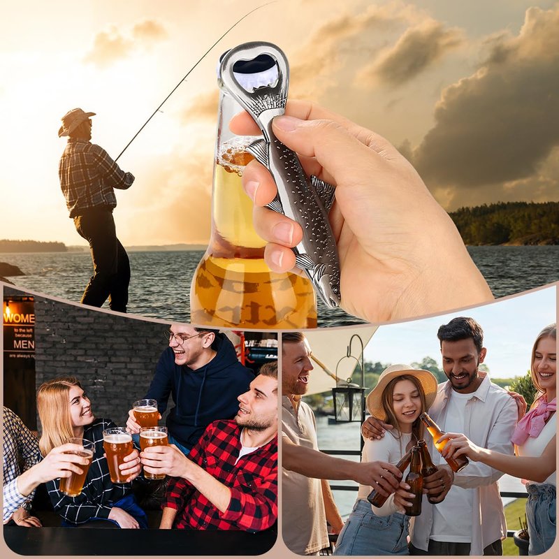 MR.BARWARE Trout Beer Bottle Opener – Fishing Gift for Men, Dad, Grandpa – Silver Fish Shaped Bar Tool with Gift Bag – Perfect for Fathers Day, Birthday, Christmas, Camping