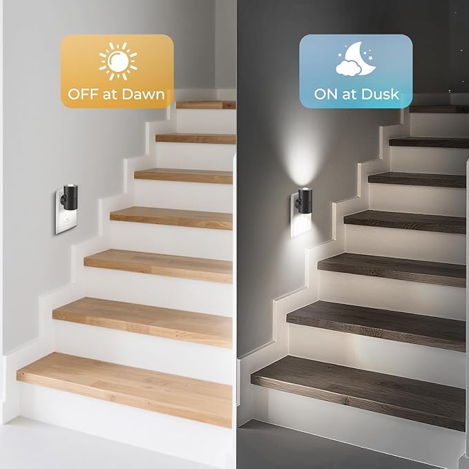 LED Night Lights Plug into Wall,Dimmable Plug in Night Light,Dusk to Dawn,5000K Daylight,0-200LM Bright Nightlight Auto-On/Off, Night Lights for Bathroom Hallway Stairway,4 Pack