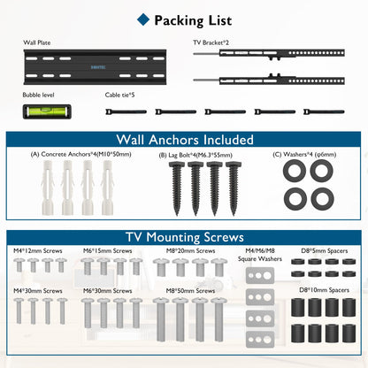 BONTEC Ultra Slim TV Wall Bracket, Tilting TV Wall Mount for 23-60 Inch Flat and Curved TVs, Low Profile Wall Mount 30mm from Wall, Max VESA 400x400mm, Holds 45kg, Includes 5 Cable Ties