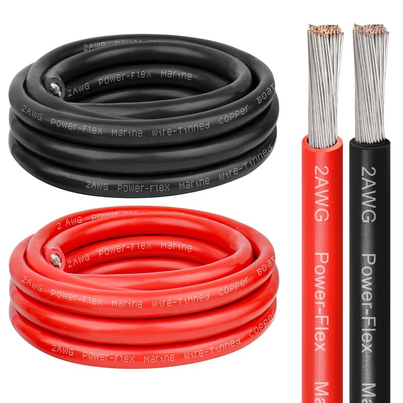 2 Gauge Marine Wire, 2 AWG Tinned Copper Electrical Wire, Boat Cable for Automotive, Solar, Car Audio, Trailer, Camper & Marine Wiring(2 AWG, 5FT Red + 5FT Black)