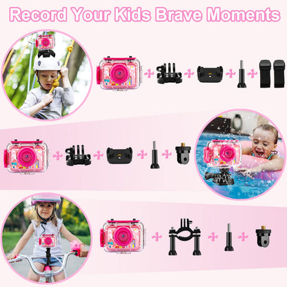GKTZ Kids Camera - Waterproof Underwater Camera for Kids, Christmas Birthday Gifts for Girls Age 3-12, 1080P HD Children Digital Action Camera, Pool Toys for Kids Age 4-12