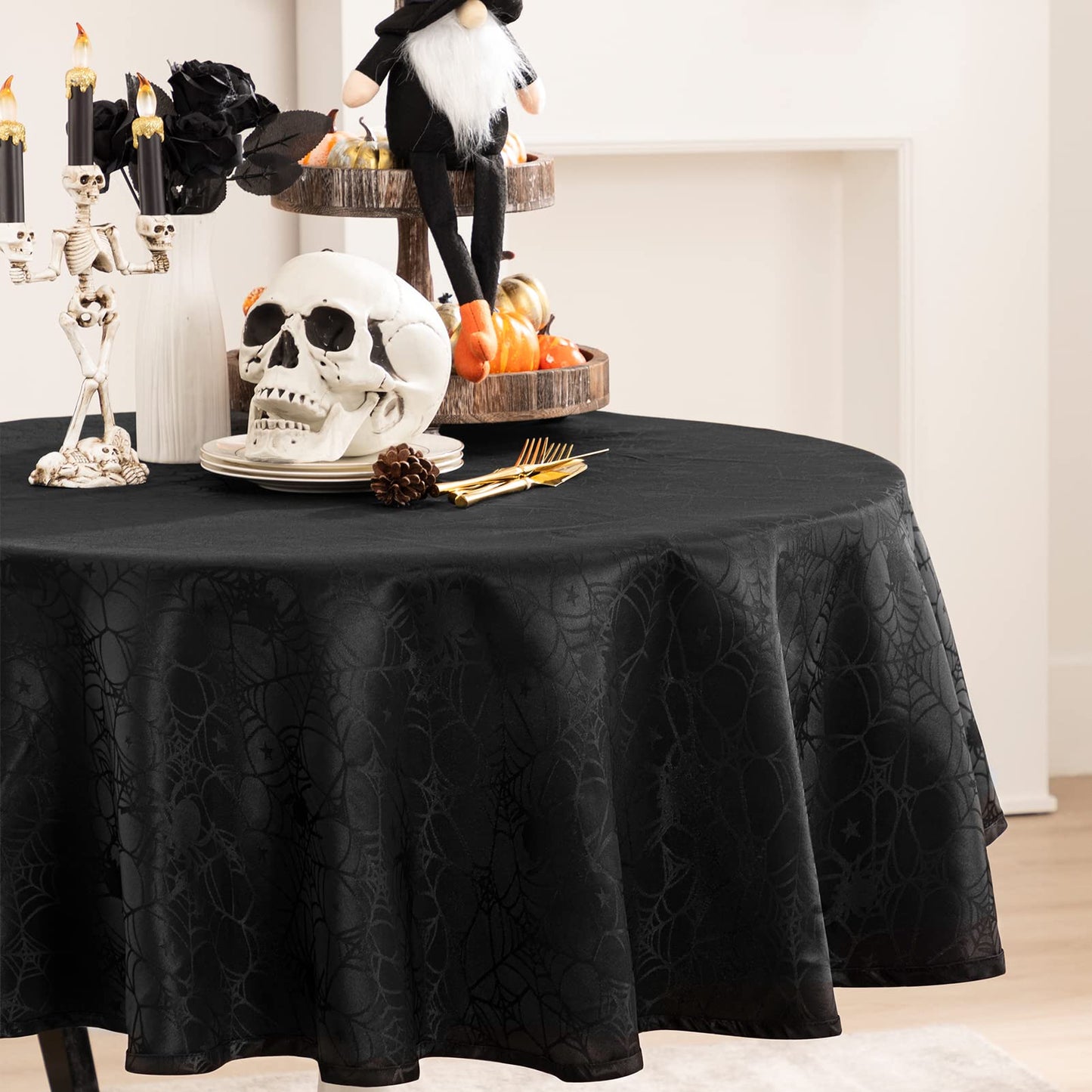 joybest Halloween Round Tablecloth - 60 Inch Black Spider Web Table Cloth Spillproof Fabric Table Cover for Dining Party, Halloween Decorations