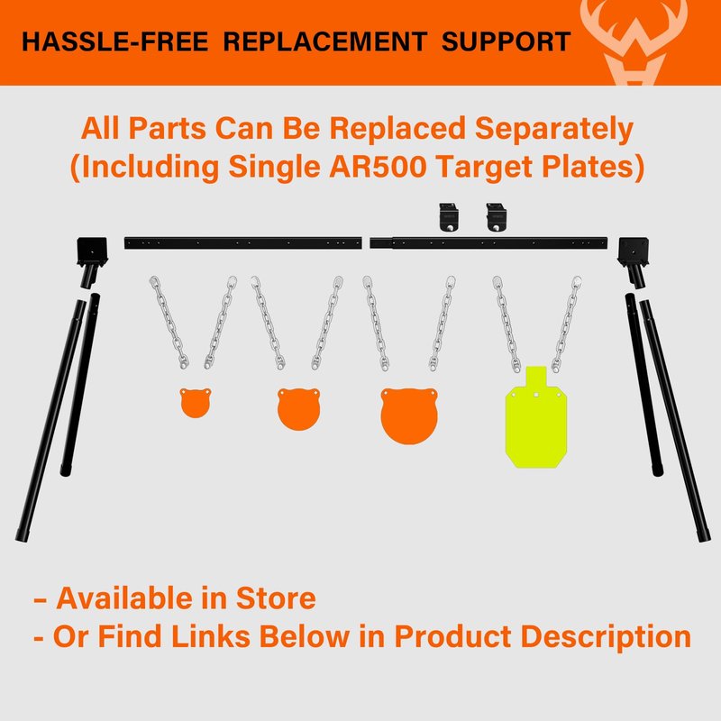 Highwild AR500 Steel Targets System 3/8 Inch Thick Complete Steel Shooting Targets with Stand, 4", 6", 8" Shooting Gongs + 7" x 12" Torso with 1 Stand, 2 Extension Brackets & 4 Mounting Kits