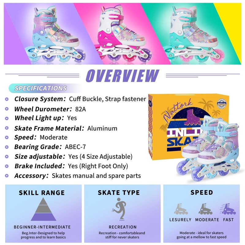 Kids Inline Skates for Girls and Boys -Purple Blades Roller for Kids Age 4 5 6 7- Adjustable All Light up Wheels Indoor Outdoor Sports Birthday Gift for Son and Grandson
