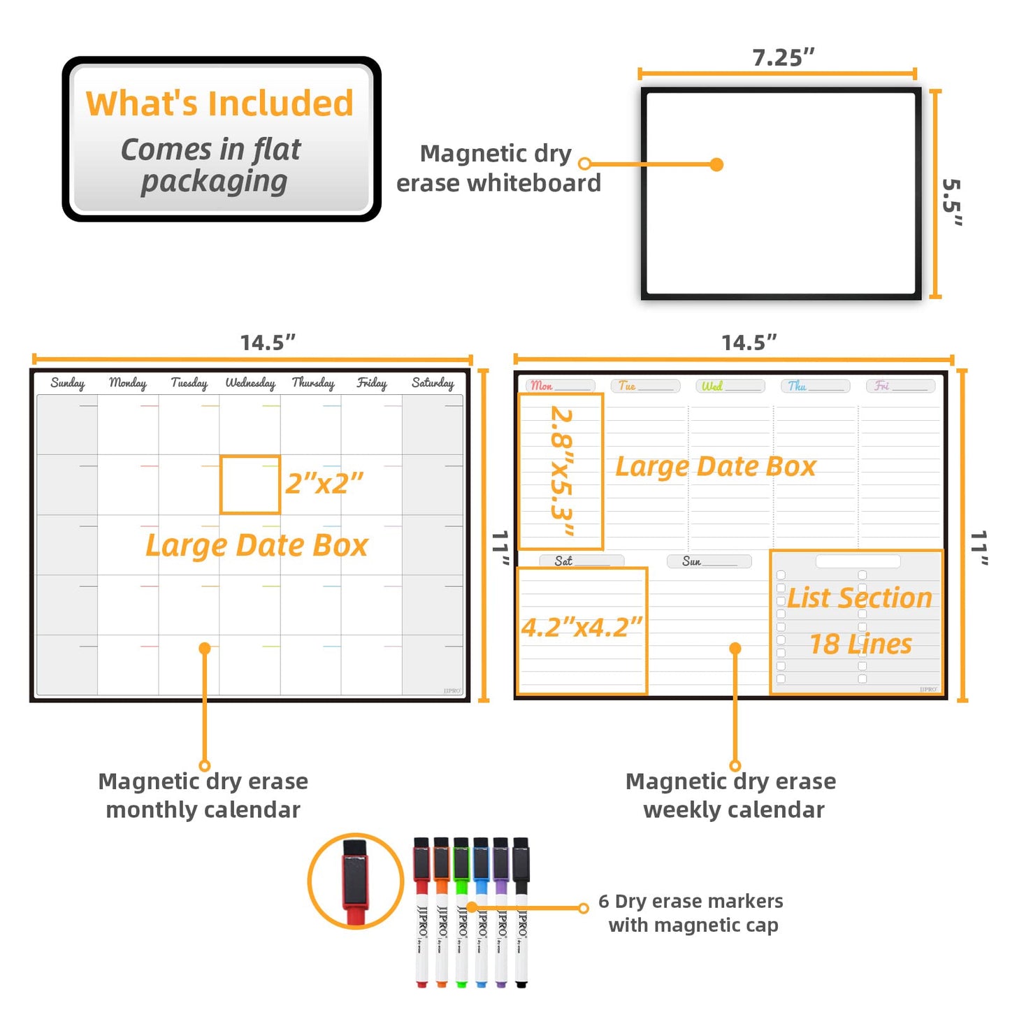 JJPRO Magnetic Dry Erase Monthly Calendar and Weekly Whiteboard for Fridge-Monthly Planner,Weekly Dry Erase Board for Refrigerators,One Bonus Notepad/to Do/Grocery List