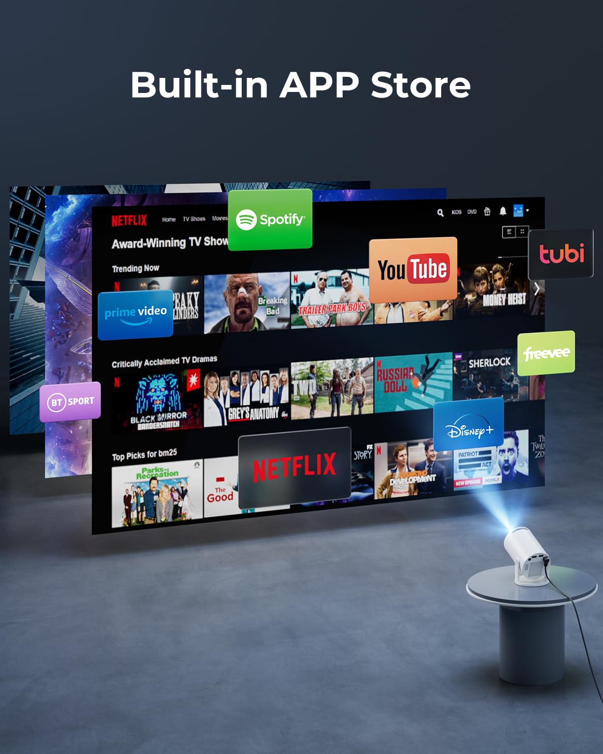 CLOKOWE Mini Projector with WiFi and Bluetooth - Built-in Apps, Smart Portable Projector with 180° Rotation, Auto Keystone, Support 1080P, Compatible with HDMI/USB/TV Stick/Smartphone/Laptop