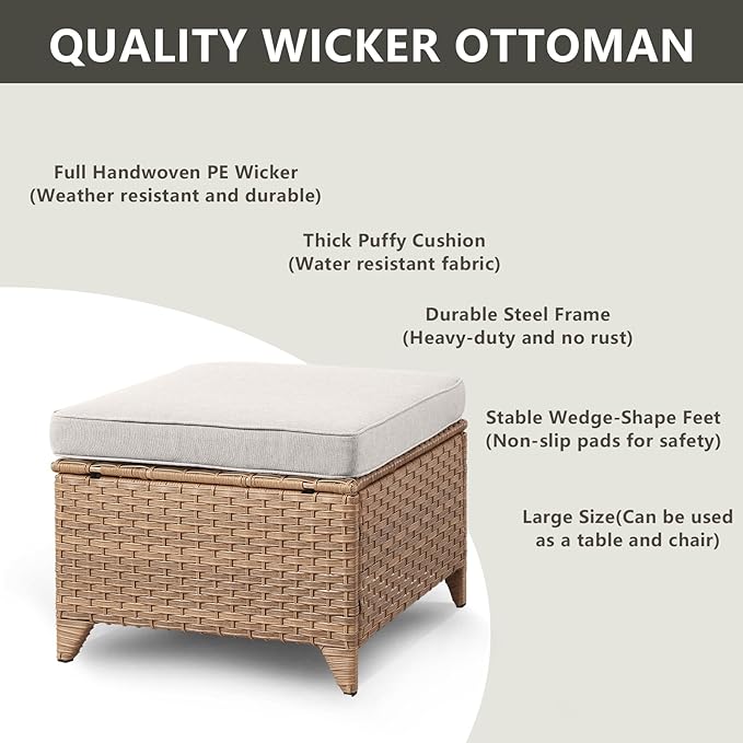 Rilyson Patio Furniture Swivel Chairs Set - 5 Piece Wicker Rattan Outdoor Sectional Conversation Sets with 2 Rocking Swivel Chairs,2 Ottomans and 1 Sofa for Porch Deck Garden(Yellow/Beige)
