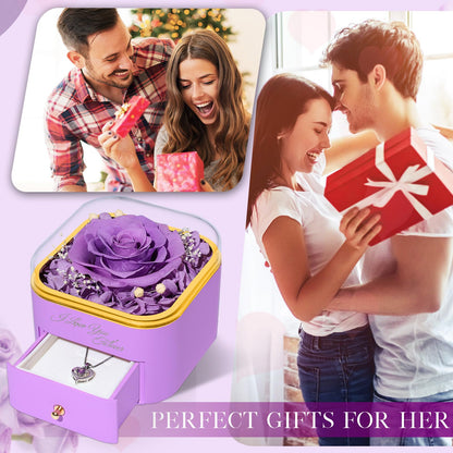 Beferr Valentines Day Gifts for Her Preserved Real Rose with Necklace Eternal Roses Forever Flowers for Delivery Prime Mothers Anniversary Birthday Gifts for Women Mom Grandma Wife Daughter Girlfriend