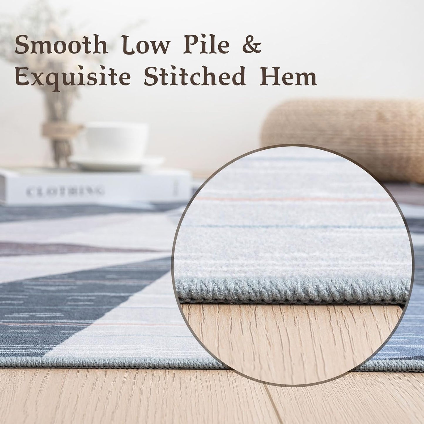 HOMFINE Modern Geometric Area Rug – Machine Washable & Non Slip, Soft Non Shedding Rug for Living Room and Bedroom - Blue, 8'x10'