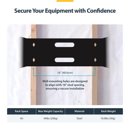 StarTech.com 4U Wall Mount Network Rack - 14 Inch Deep (Low Profile) - 19" Patch Panel Bracket for Shallow Server and IT Equipment, Network Switches - 44lbs/20kg Weight Capacity, Black (WALLMOUNT4)