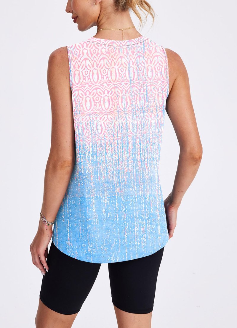 Womens Workout Tops Athletic Sleeveless Shirts Exercise Running Tank Tops Active Gym Tops Pink Blue S