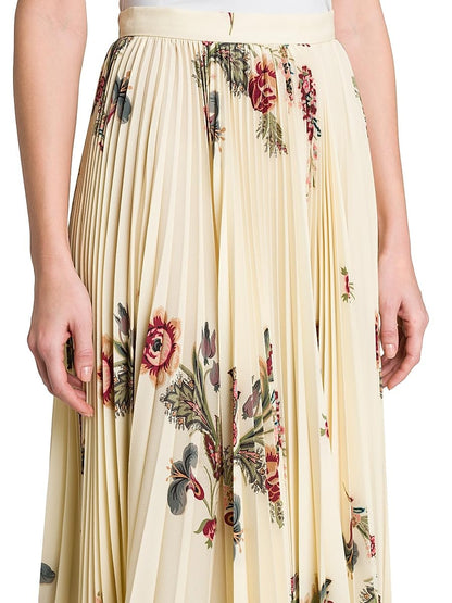 Etro, Daydream Floral Pleated Midi-Skirt, 40 (4), Stampa Blu