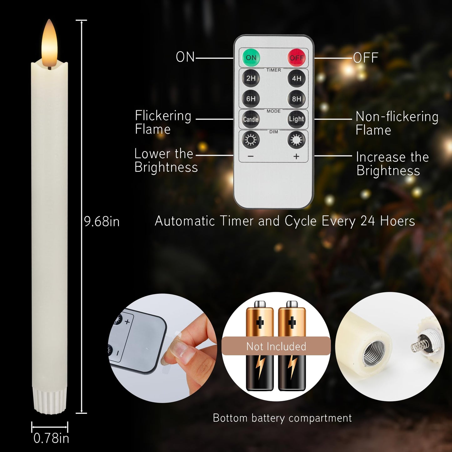 JOIONE Flameless Taper Candles with Remote Timer, 6Pack Battery Operated Real Wax Flickering Flame, Fake Electric LED Candles Warm Light for Mother's Day Christmas-White