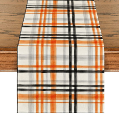 Artoid Mode Orange Black Buffalo Plaid Fall Table Runner, Halloween Kitchen Dining Table Decoration for Outdoor Home Party 13x72 Inch
