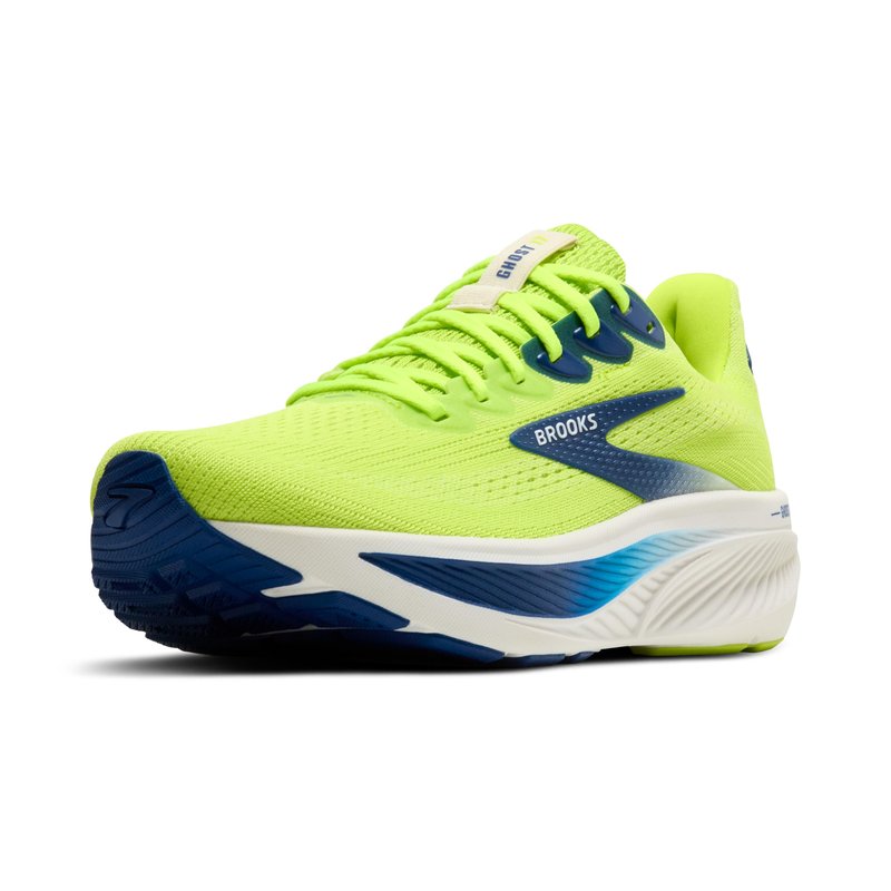 Brooks Men’s Ghost 17 Neutral Running Shoe - Acid Lime/Navy/White - 13 Medium