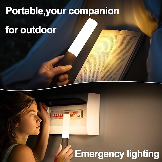Battery-Operated Motion Sensor Night Lights: 2200mAh Rechargeable Wall Sconces Magnetic Wall Lights Wireless Stairway Lights Portable Hallway Light Wooden Wall Lighting for Bedroom Stair Picture