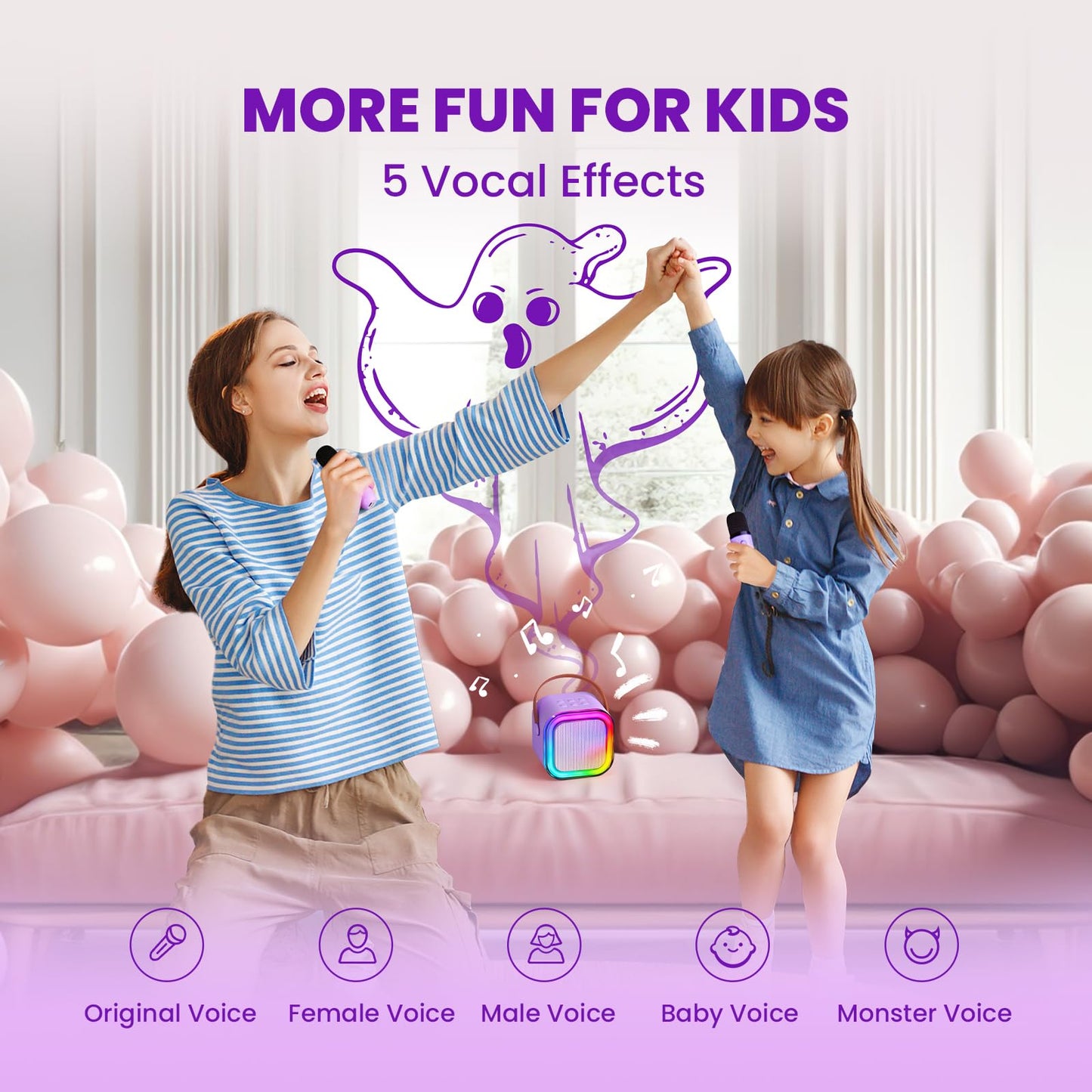 IROO Mini Karaoke Machine for Kids, 2025 TOP Toys Christmas Birthday Gifts Ideas for Girls Ages 4, 5, 6, 7, 8, 9, 10, 12+ Years Old, Portable MP3 Player with 2 Wireless Mics for Party